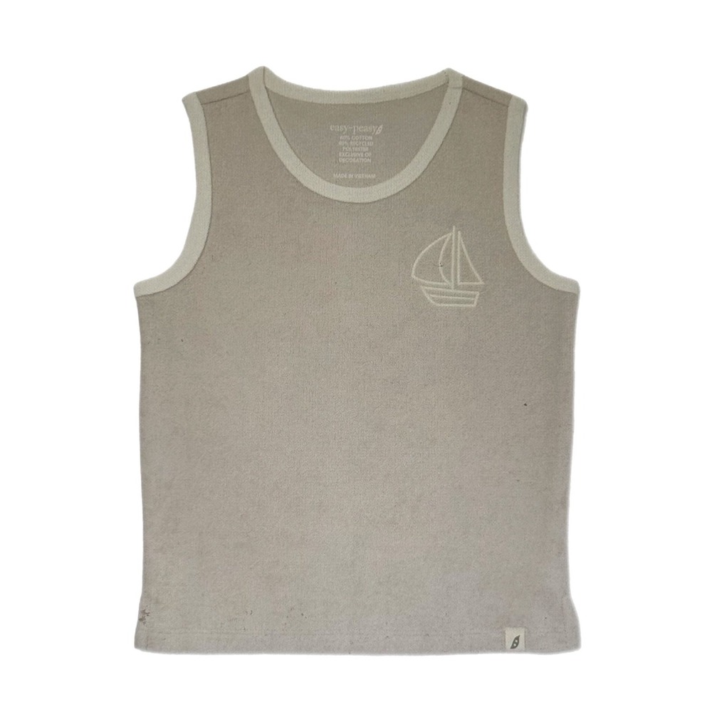 Easy-Peasy Recycled Polyester Kids Loop Terry Tank Top Sailboat Design Size 4T